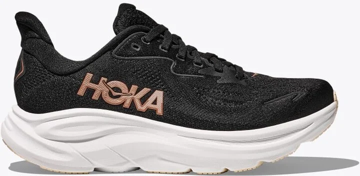 HOKA Women's Clifton 10 Shoes in Black/Rose Gold