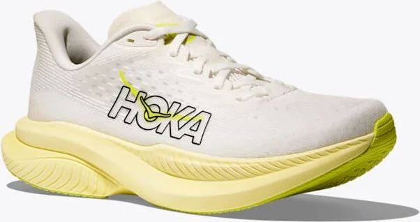 HOKA Women's Mach 6 Shoes in White/Neon Hoka Citrus - Image 6
