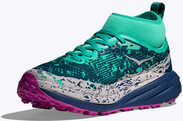 HOKA Women's Speedgoat 6 Mid GTX Shoes in Electric Aqua/Midnight - Image 3