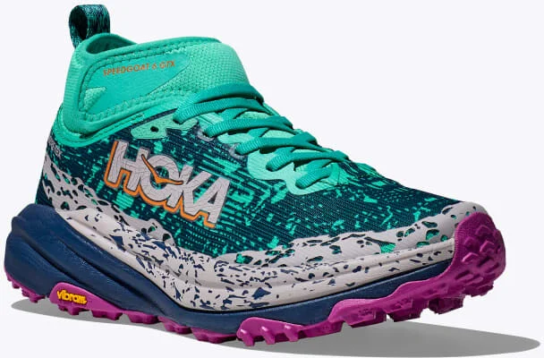 HOKA Women's Speedgoat 6 Mid GTX Shoes in Electric Aqua/Midnight - Image 6