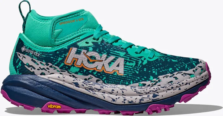 HOKA Women's Speedgoat 6 Mid GTX Shoes in Electric Aqua/Midnight