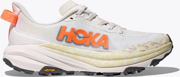HOKA Women's Speedgoat 6 Shoes in White/Neon Tangerine