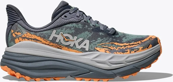 HOKA Women's Stinson 7 Shoes in Grey Skies/Pale Tangerine