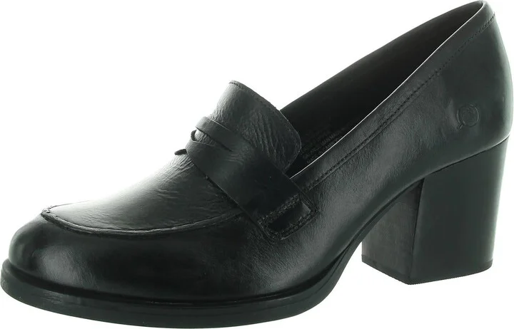 Holliston Womens Cushioned Footbed Leather Loafer Heels