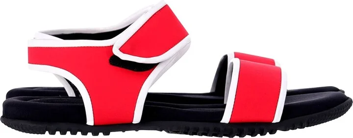 Hook-and-Loop Scuba Sandals in Red Synthetic Textile