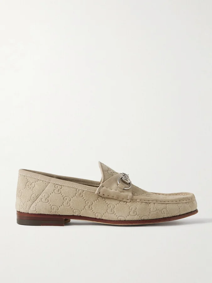 Horsebit 1953 Collapsible-Heel Logo-Debossed Suede Loafers
