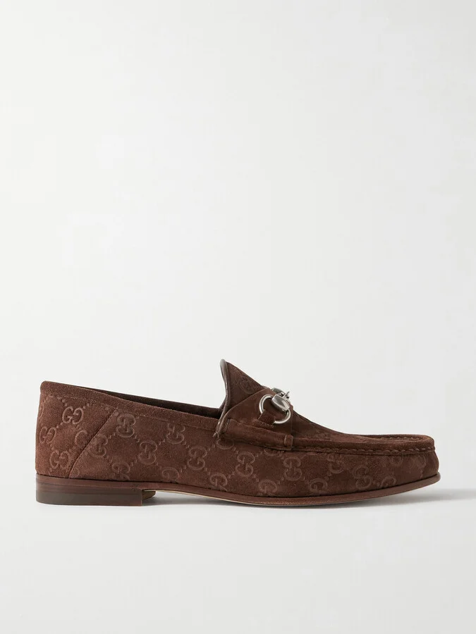 Horsebit 1953 Collapsible-Heel Logo-Debossed Suede Loafers