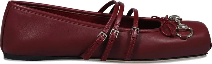 Horsebit bow-detail leather ballet flats