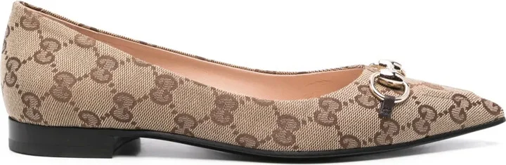 Horsebit GG-canvas ballerina shoes