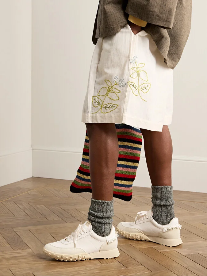 Hospoa Fringed Leather-Trimmed Suede Sneakers - Image 2