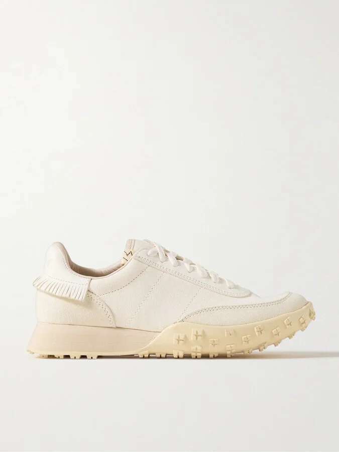 Hospoa Fringed Leather-Trimmed Suede Sneakers