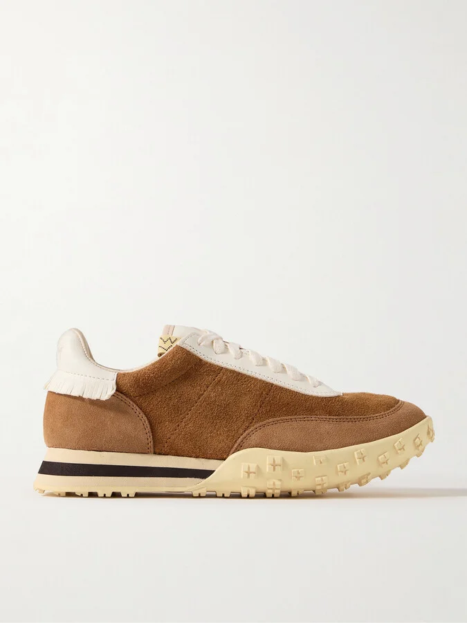 Hospoa Fringed Leather-Trimmed Suede Sneakers