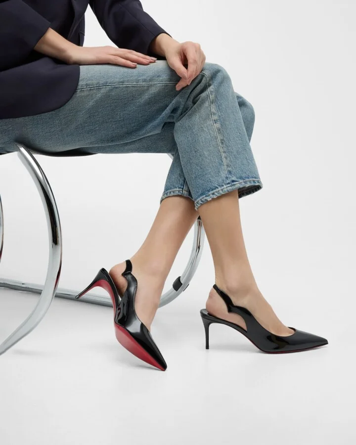 Hot Chick Patent Red Sole Slingback Pumps - Image 10