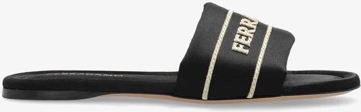 Hotel Logo Satin Flat Sandals