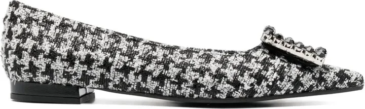Houndstooth Leather Ballerina Shoes