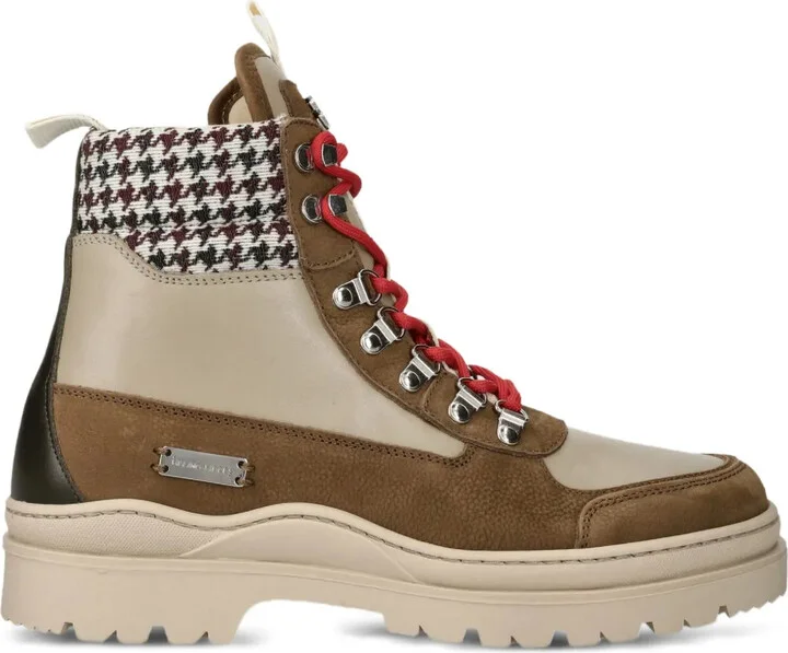 Houndstooth-Panel Lace-Up Boots