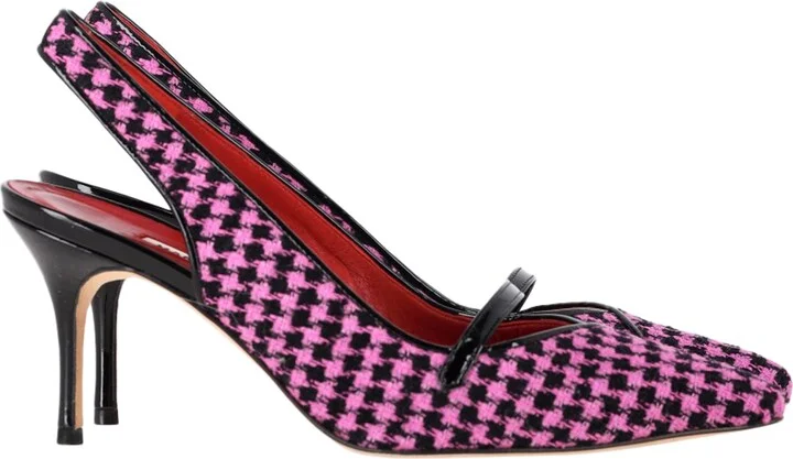 Houndstooth Slingback Pumps in Pink Tweed