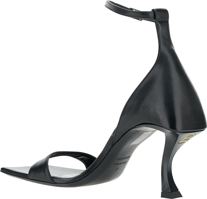 'hourglass' Black Sandals With Curved Heel In Leather Woman - Image 3