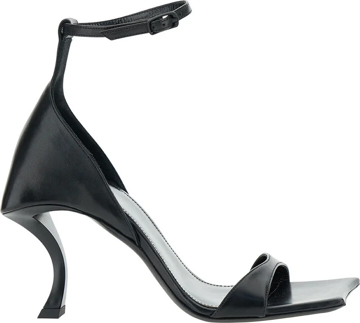 'hourglass' Black Sandals With Curved Heel In Leather Woman