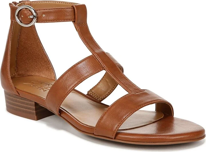 Huda Womens Faux Leather Ankle T-Strap Sandals