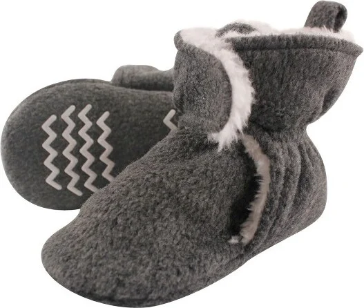 Hudson Baby Baby and Toddler Cozy Fleece and Faux Shearling Booties, Heather Charcoal, 0-6 Months