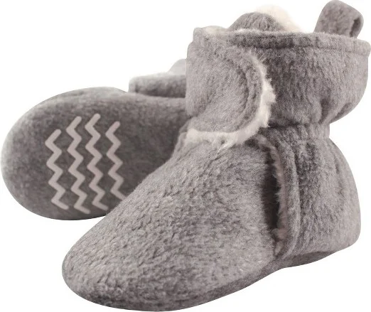 Hudson Baby Baby and Toddler Cozy Fleece and Faux Shearling Booties, Heather Gray, 12-18 Months