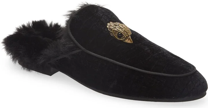 Hugh Velvet & Faux Fur Loafer Mule
