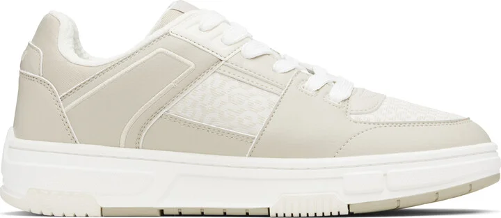 Hugo Beige Faux-Leather & Logo-Woven Sneakers