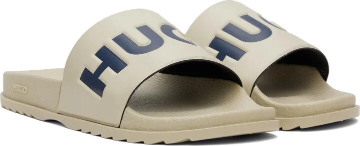 Hugo Beige Logo Strap Pool Slides - Image 4