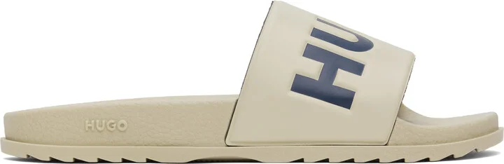 Hugo Beige Logo Strap Pool Slides