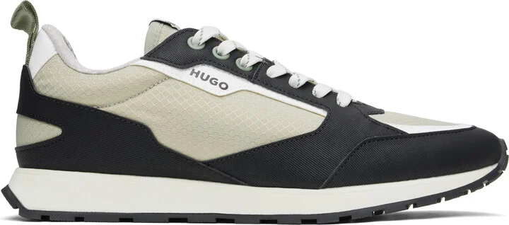 Hugo Black & Beige Mixed-Material Ripstop & Faux-Leather Sneakers