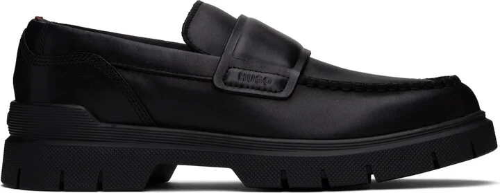 Hugo Black Double Stitching Loafers