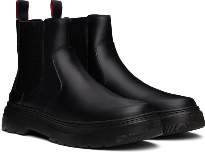 Hugo Black Embossed-Logo Chelsea Boots - Image 4