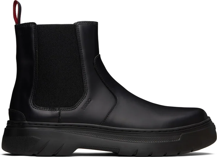 Hugo Black Embossed-Logo Chelsea Boots