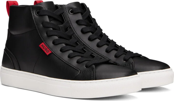 Hugo Black Faux-Leather High-Top Sneakers - Image 4