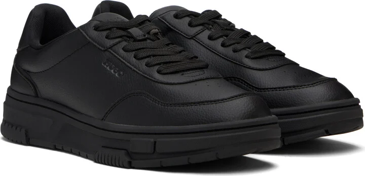 Hugo Black Faux-Leather Zigzag Detailing Sneakers - Image 4