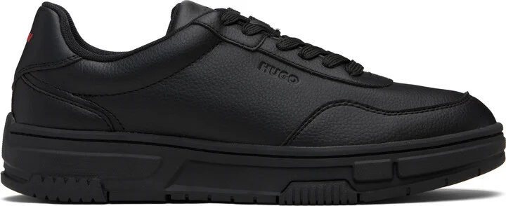 Hugo Black Faux-Leather Zigzag Detailing Sneakers