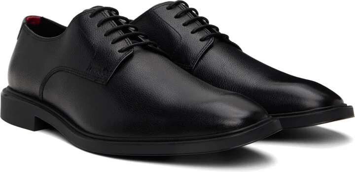 Hugo Black Grained Faux-Leather Derbys - Image 4