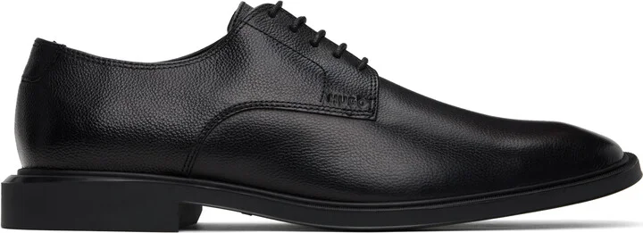 Hugo Black Grained Faux-Leather Derbys