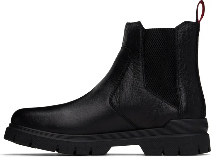 Hugo Black Grained Leather Chelsea Boots - Image 3
