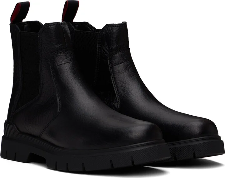 Hugo Black Grained Leather Chelsea Boots - Image 4