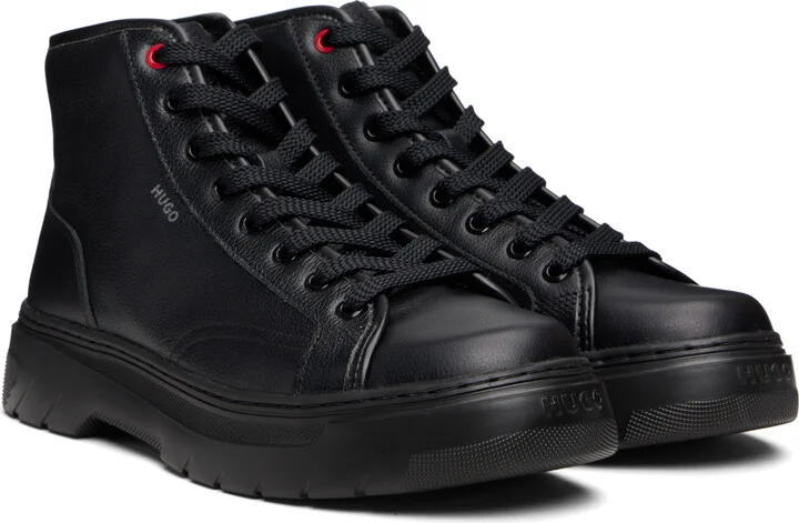 Hugo Black High-Top Grained Leather Boots - Image 4