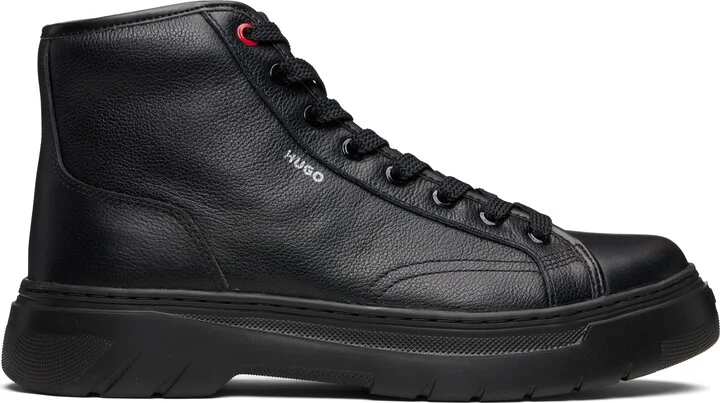 Hugo Black High-Top Grained Leather Boots
