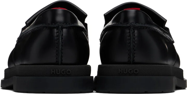 Hugo Black Leather Fringe Trim Loafers - Image 2