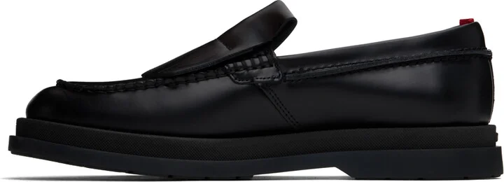 Hugo Black Leather Fringe Trim Loafers - Image 3