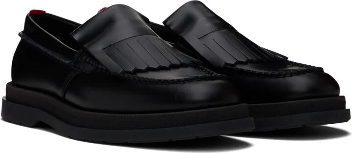 Hugo Black Leather Fringe Trim Loafers - Image 4