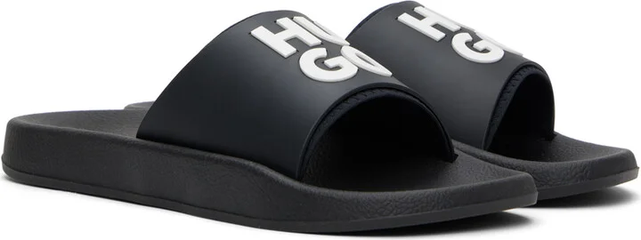 Hugo Black Logo-Branded Straps Slides - Image 4