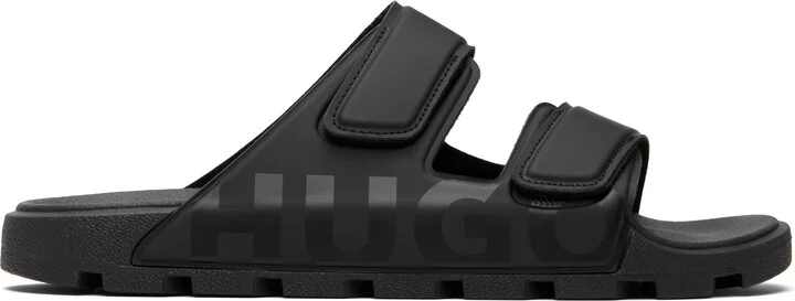 Hugo Black Logo Double Touch Sandals