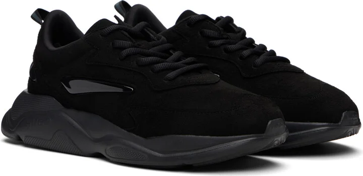 Hugo Black Logo Faux-Suede Sneakers - Image 4