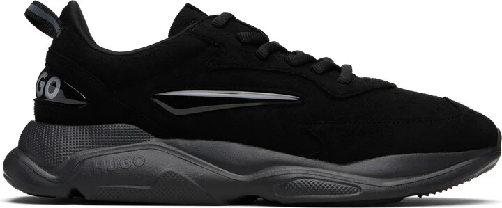Hugo Black Logo Faux-Suede Sneakers